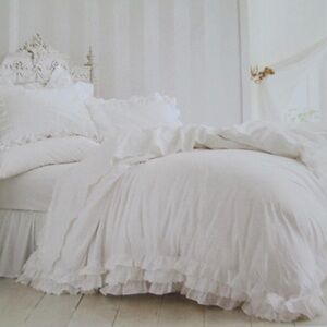 Simply Shabby Chic White Petticoat Lace Ruffled King 3-Piece Duvet Cover Set HTF